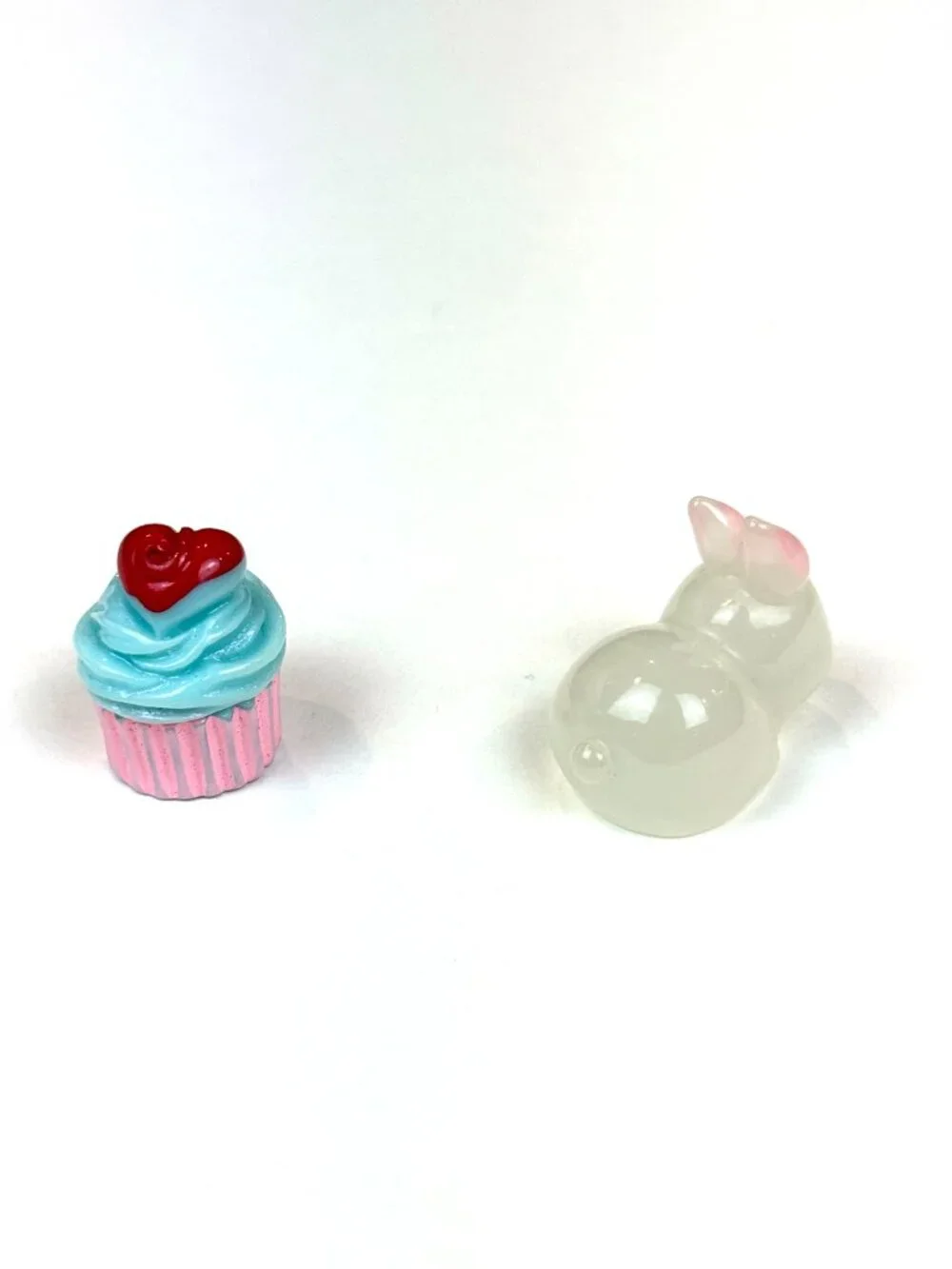 Cute miniature resin rabbit and cupcake charms or party cake topper decorations